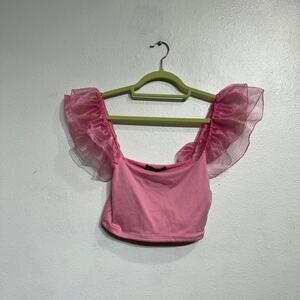Anything Bling Pink Ruffle Crop Top Sz S NWT